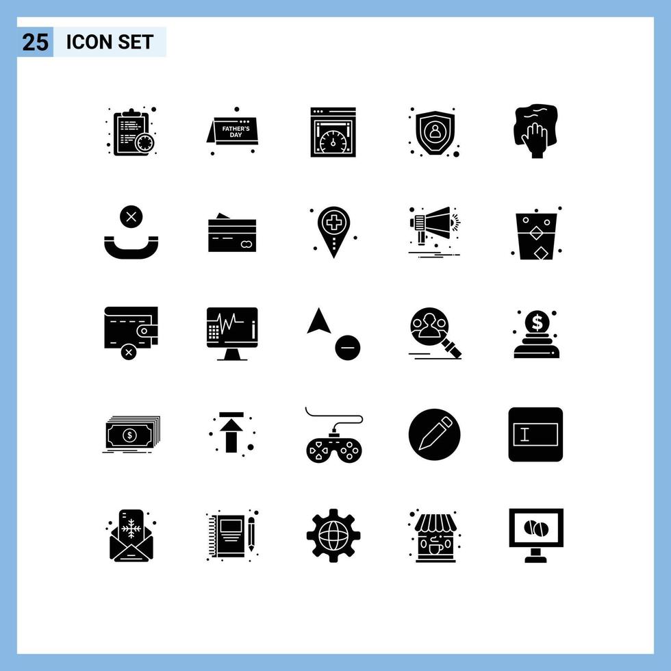 25 Thematic Vector Solid Glyphs and Editable Symbols of housework cleaning dashboard personal data Editable Vector Design Elements