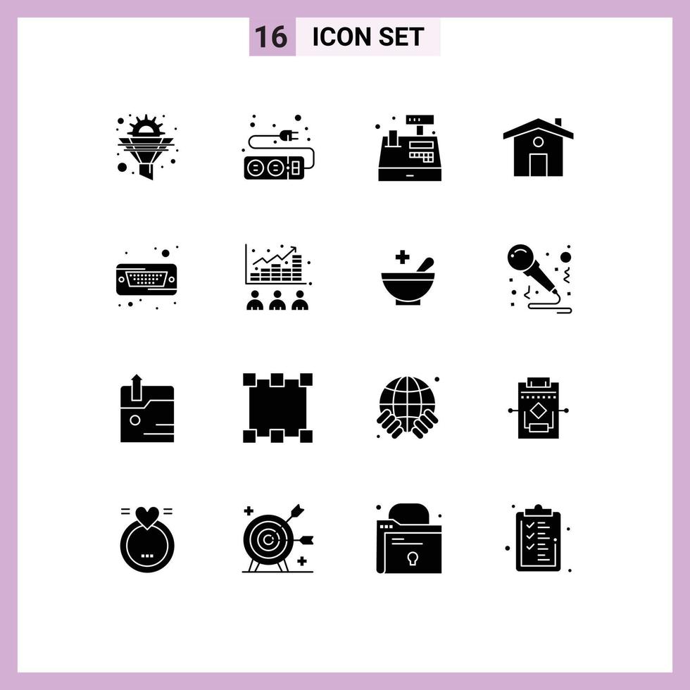 16 User Interface Solid Glyph Pack of modern Signs and Symbols of hard travel cable house shopping Editable Vector Design Elements