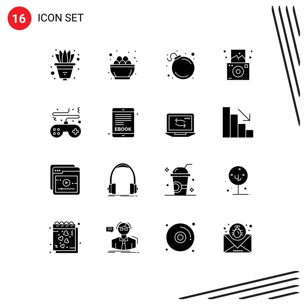 paquete de iconos de vector de stock de 16 signos y símbolos de línea para elementos de diseño de vector editables de cámara de viaje de nido de juego de consola
