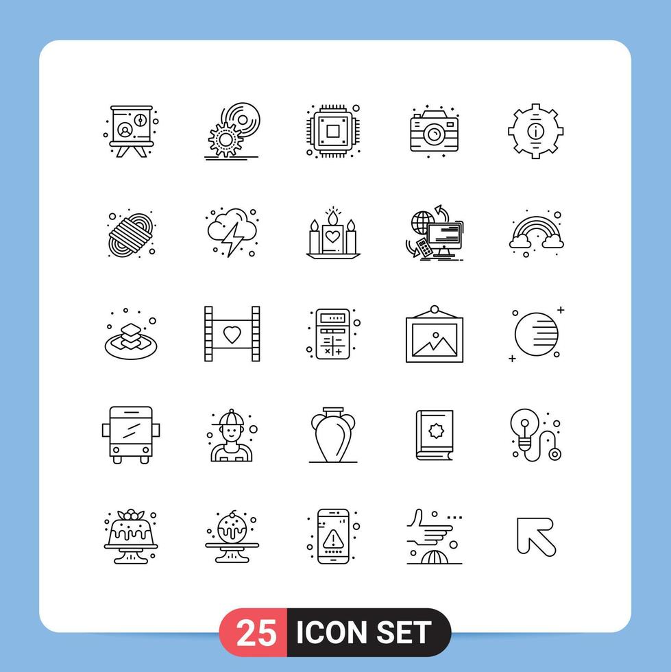 paquete de iconos vectoriales de stock de 25 signos y símbolos de línea para elementos de diseño vectorial editables de cámara fotográfica con chip de contacto de ayuda vector