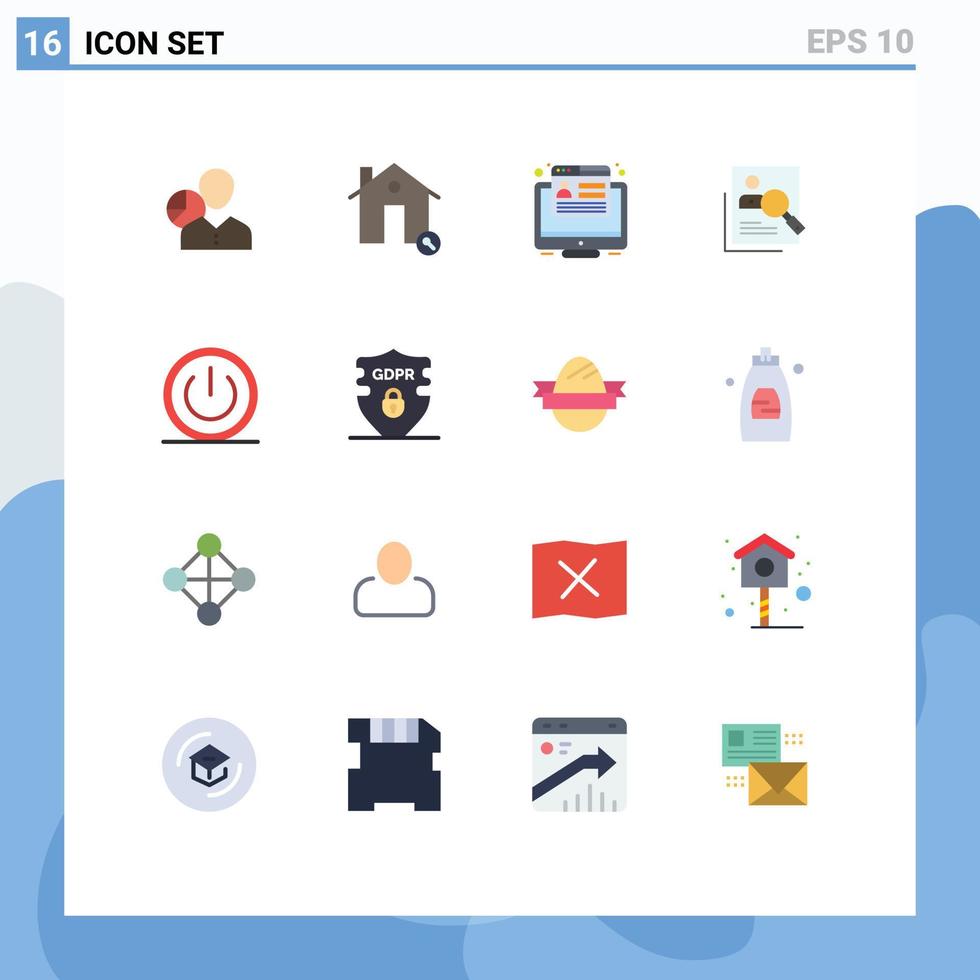 Pack of 16 Modern Flat Colors Signs and Symbols for Web Print Media such as hr web estate browser conversion Editable Pack of Creative Vector Design Elements