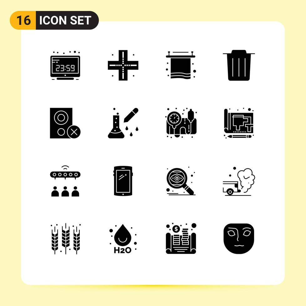 Modern Set of 16 Solid Glyphs and symbols such as gadget computers bath trash delete Editable Vector Design Elements