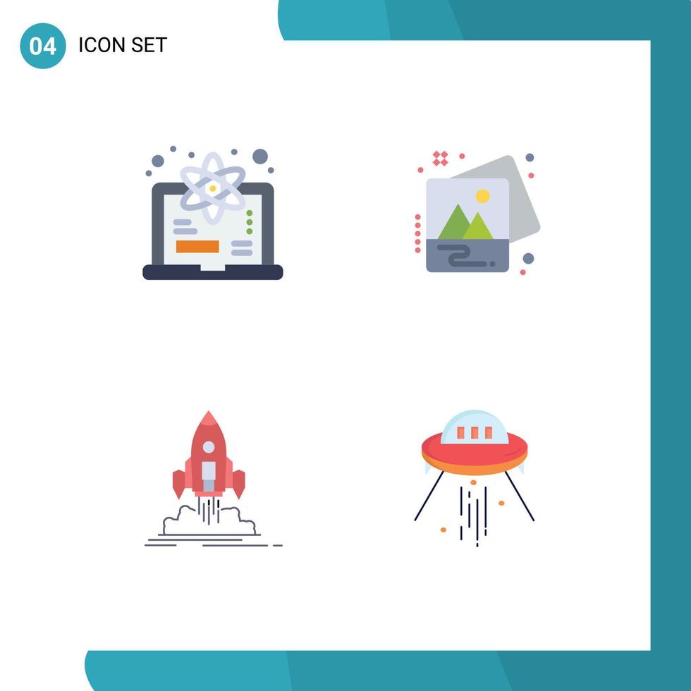 Set of 4 Modern UI Icons Symbols Signs for computer mission science picture startup Editable Vector Design Elements