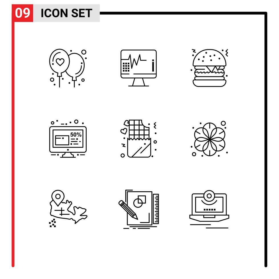 Universal Icon Symbols Group of 9 Modern Outlines of love chocolate fast food friday friday Editable Vector Design Elements