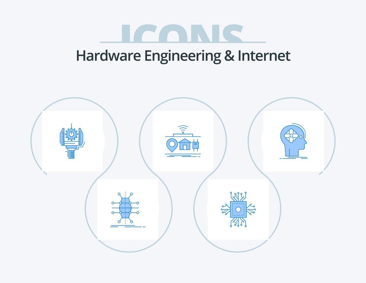 ingeniería de hardware y paquete de iconos azules de Internet 5 diseño de iconos. Internet. iot procesador. robótica máquina vector