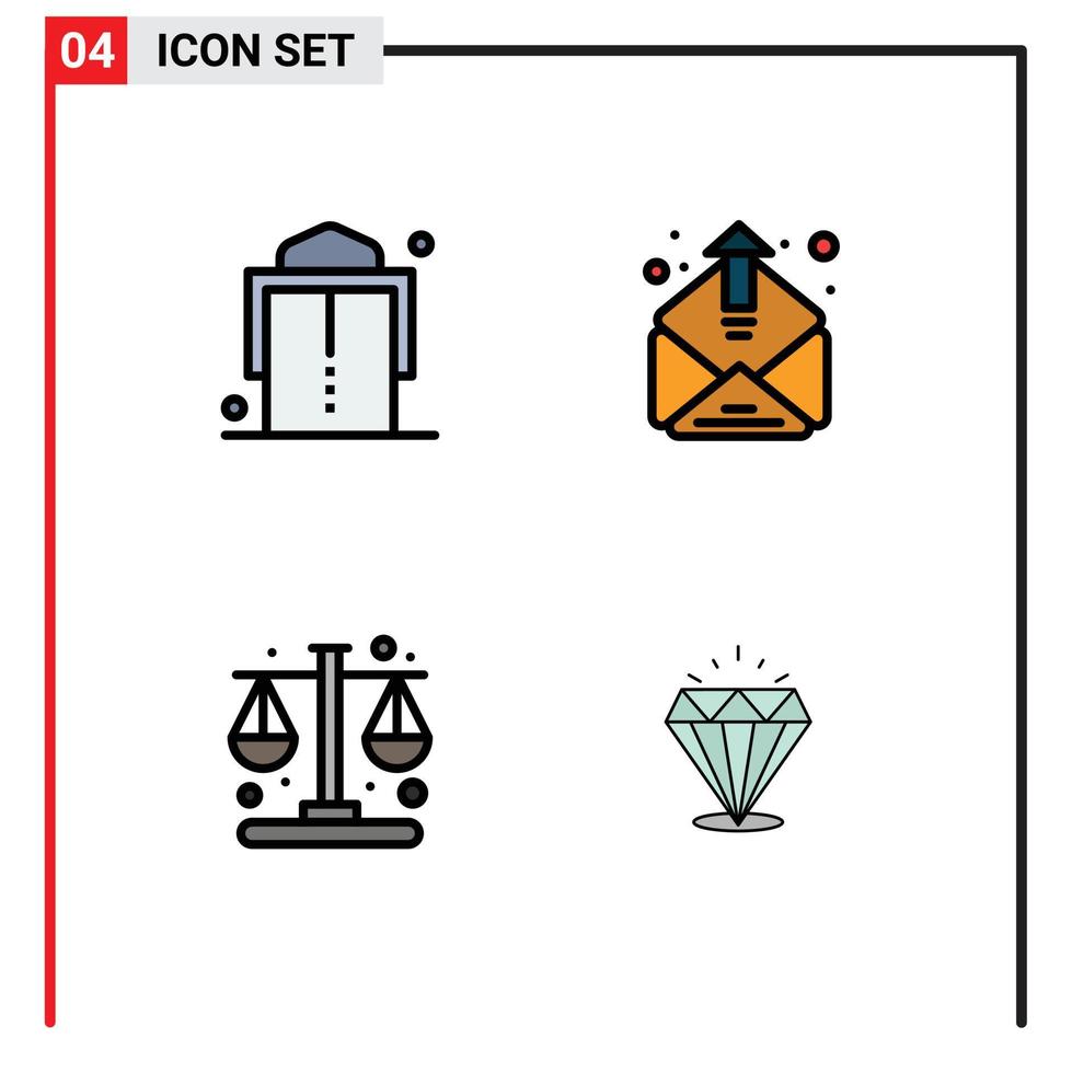 Pictogram Set of 4 Simple Filledline Flat Colors of belt time contact mailing diamound Editable Vector Design Elements