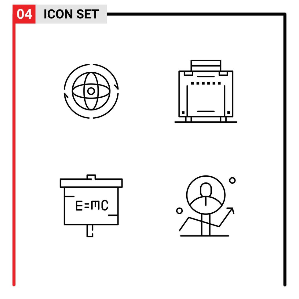 4 User Interface Line Pack of modern Signs and Symbols of globe experiment attom tourist laboratory Editable Vector Design Elements