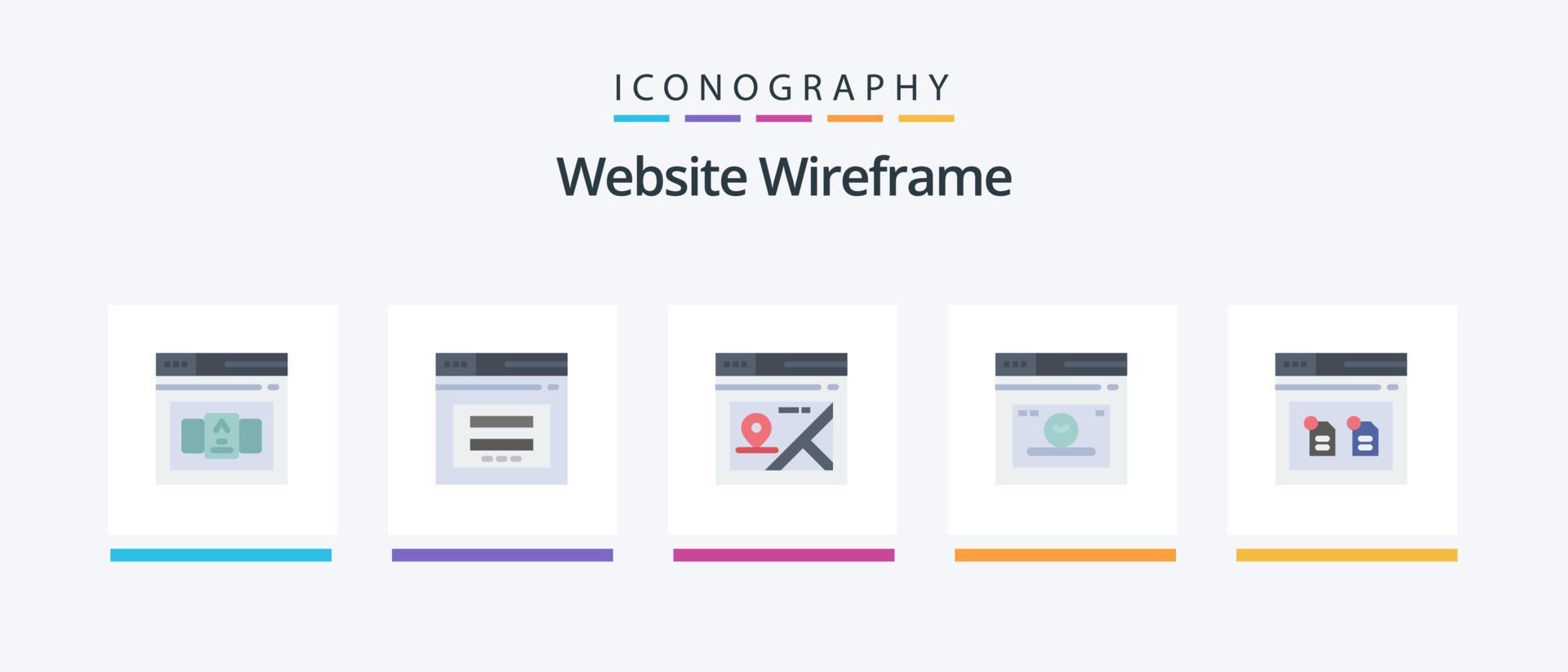 paquete de iconos flat 5 de estructura alámbrica del sitio web que incluye archivo. página web. Email. página. mapa. diseño de iconos creativos vector