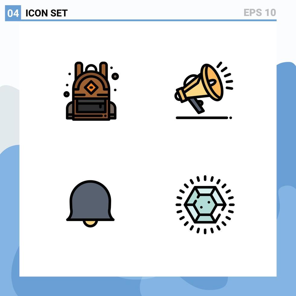 User Interface Pack of 4 Basic Filledline Flat Colors of bag diamond gdpr bell ring Editable Vector Design Elements