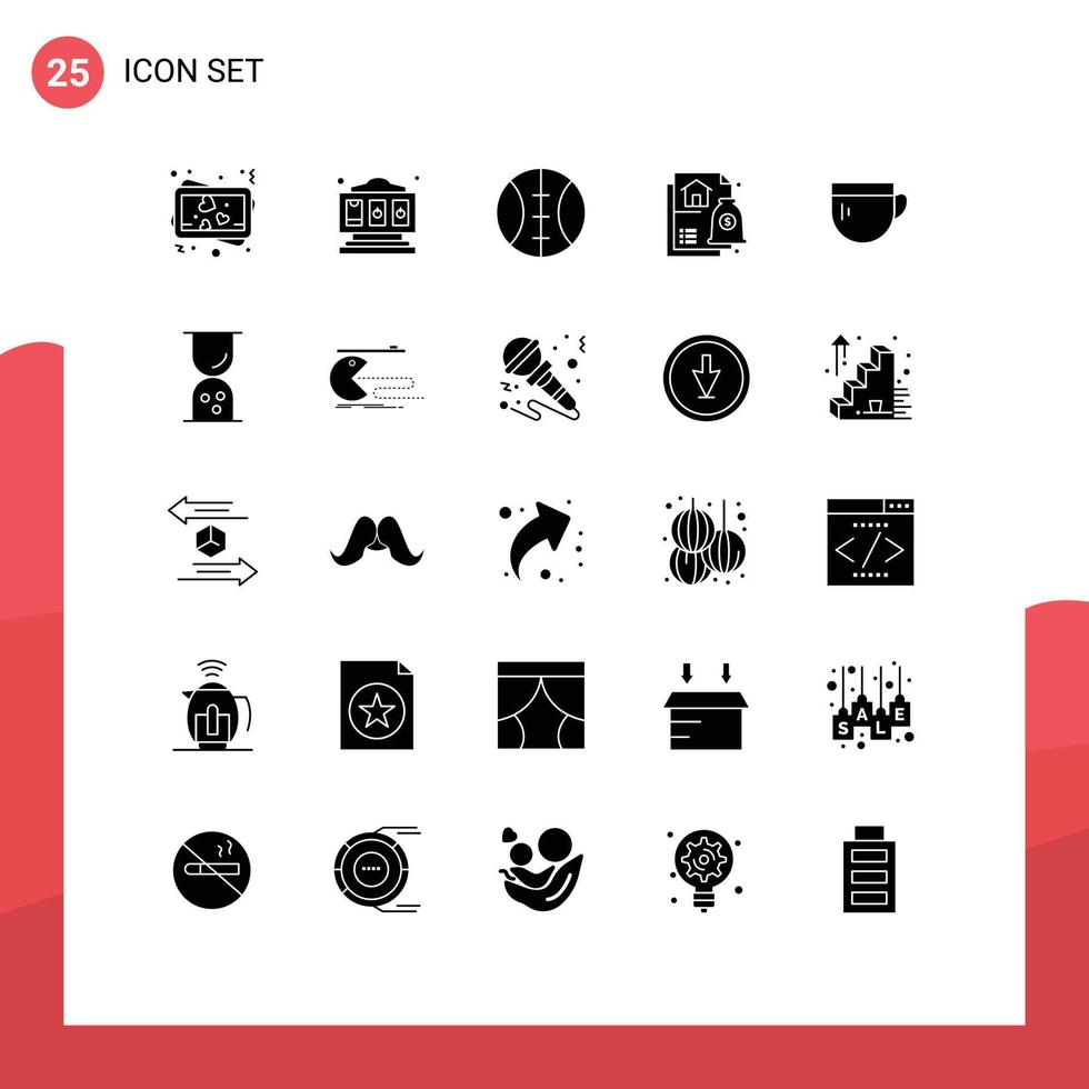 25 Thematic Vector Solid Glyphs and Editable Symbols of finance basic advice coffee cup Editable Vector Design Elements