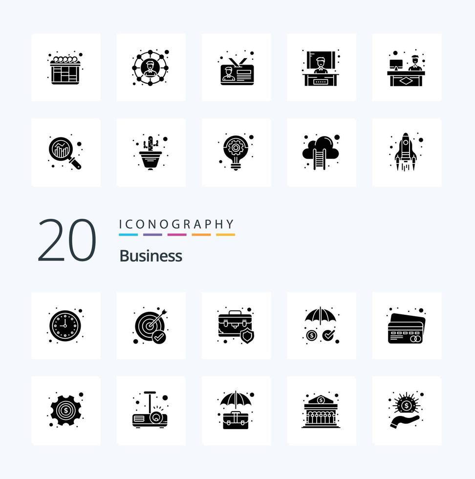 20 Business Solid Glyph icon Pack like card security bag money protection shield vector
