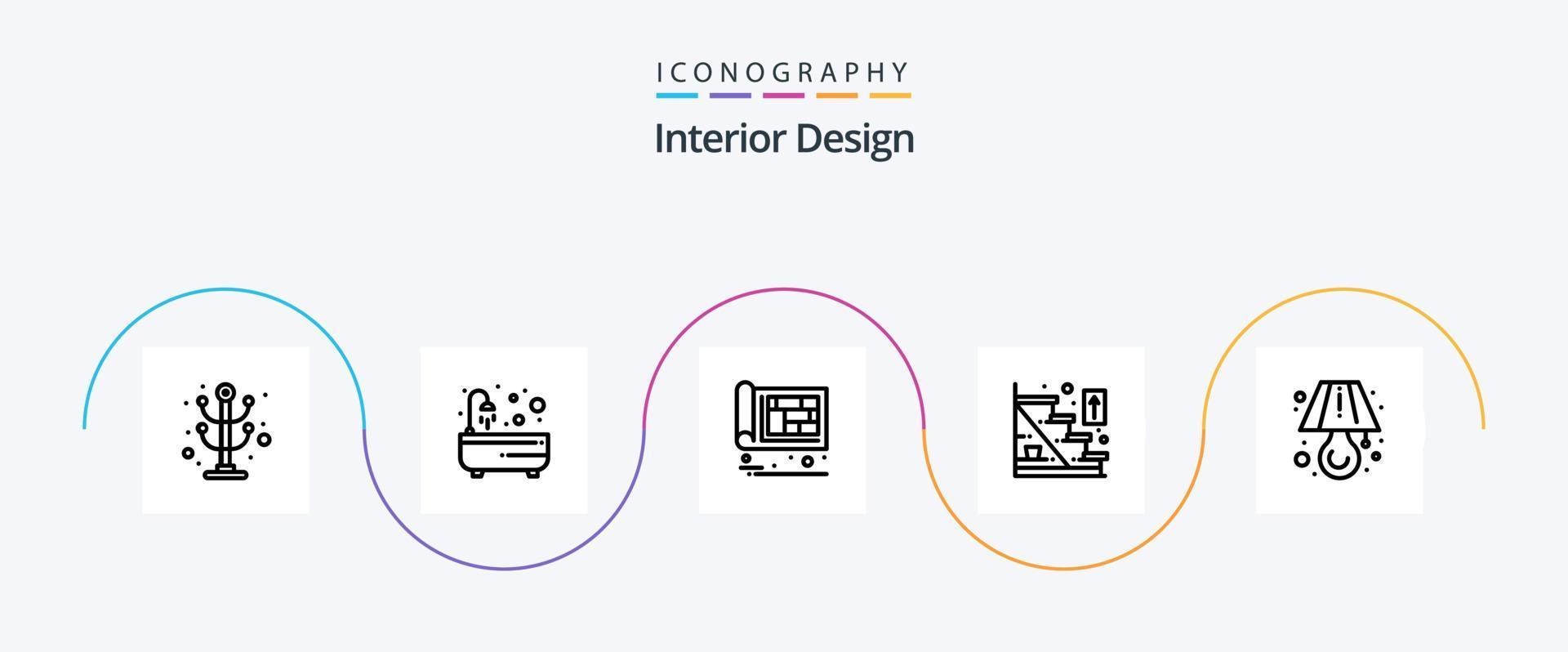 Interior Design Line 5 Icon Pack Including lamp. up. architectural. stairs. engineer vector