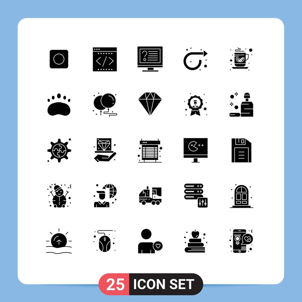 Mobile Interface Solid Glyph Set of 25 Pictograms of breakfast repeat computer forward online Editable Vector Design Elements