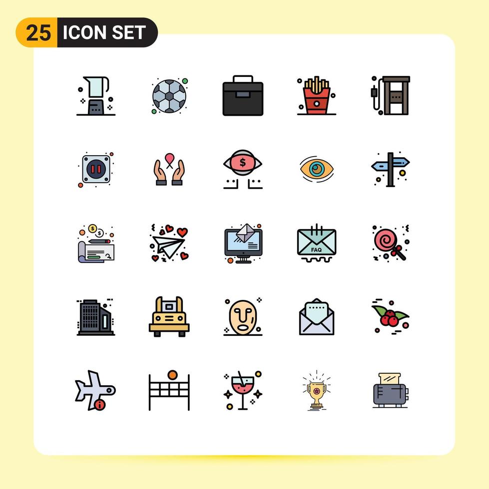 Mobile Interface Filled line Flat Color Set of 25 Pictograms of gas food game eat toolbox Editable Vector Design Elements