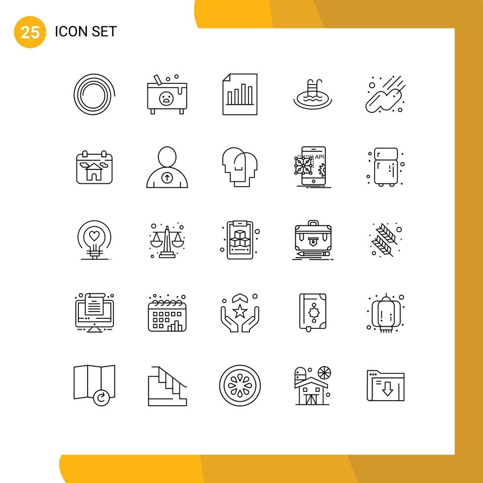 Mobile Interface Line Set of 25 Pictograms of space service file swimming hotel Editable Vector Design Elements