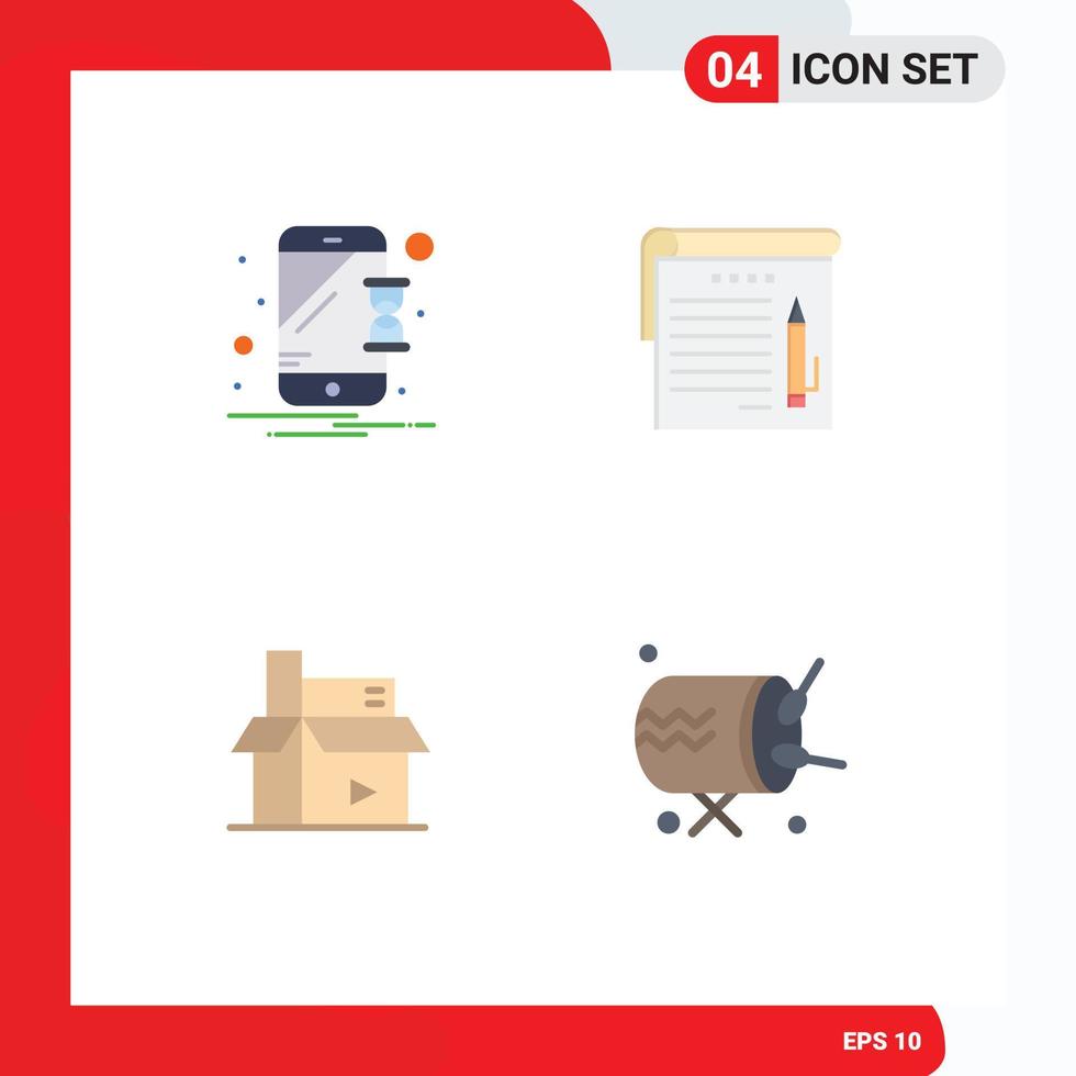 Set of 4 Modern UI Icons Symbols Signs for device creative notification note media Editable Vector Design Elements