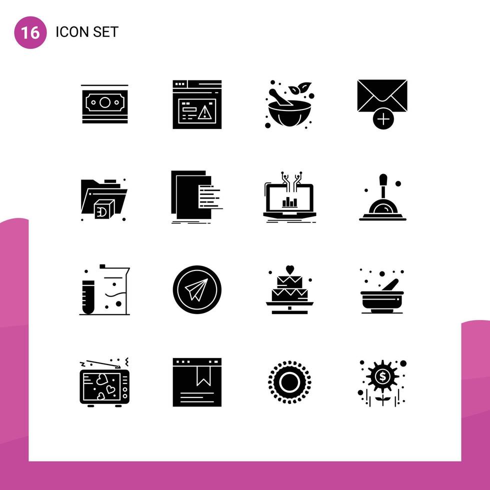 User Interface Pack of 16 Basic Solid Glyphs of chart printer alert new mail Editable Vector Design Elements