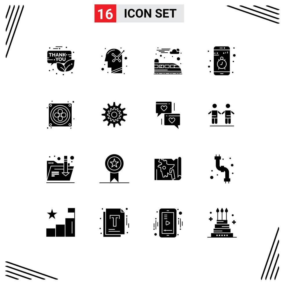 Universal Icon Symbols Group of 16 Modern Solid Glyphs of computer smartphone human mind mobile app Editable Vector Design Elements