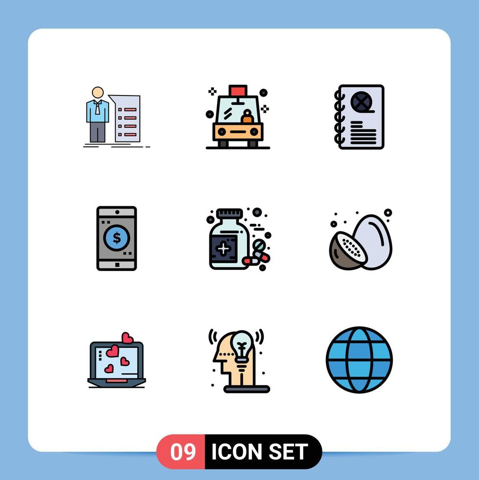 Universal Icon Symbols Group of 9 Modern Filledline Flat Colors of bottle mobile application school mobile book Editable Vector Design Elements