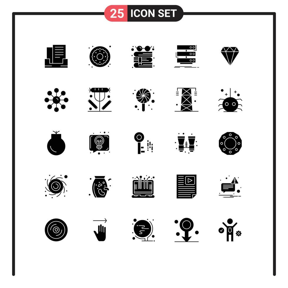 Universal Icon Symbols Group of 25 Modern Solid Glyphs of jewel data education database storage Editable Vector Design Elements