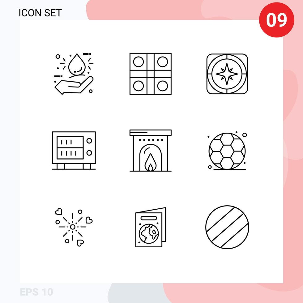 User Interface Pack of 9 Basic Outlines of hotel money sports deposit navigation Editable Vector Design Elements