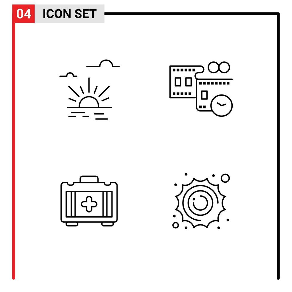 4 Creative Icons Modern Signs and Symbols of sun bag spring movie reel sun Editable Vector Design Elements