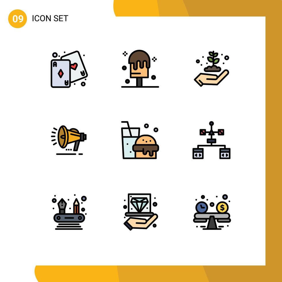 Stock Vector Icon Pack of 9 Line Signs and Symbols for food drink ecology announcement loud speaker Editable Vector Design Elements