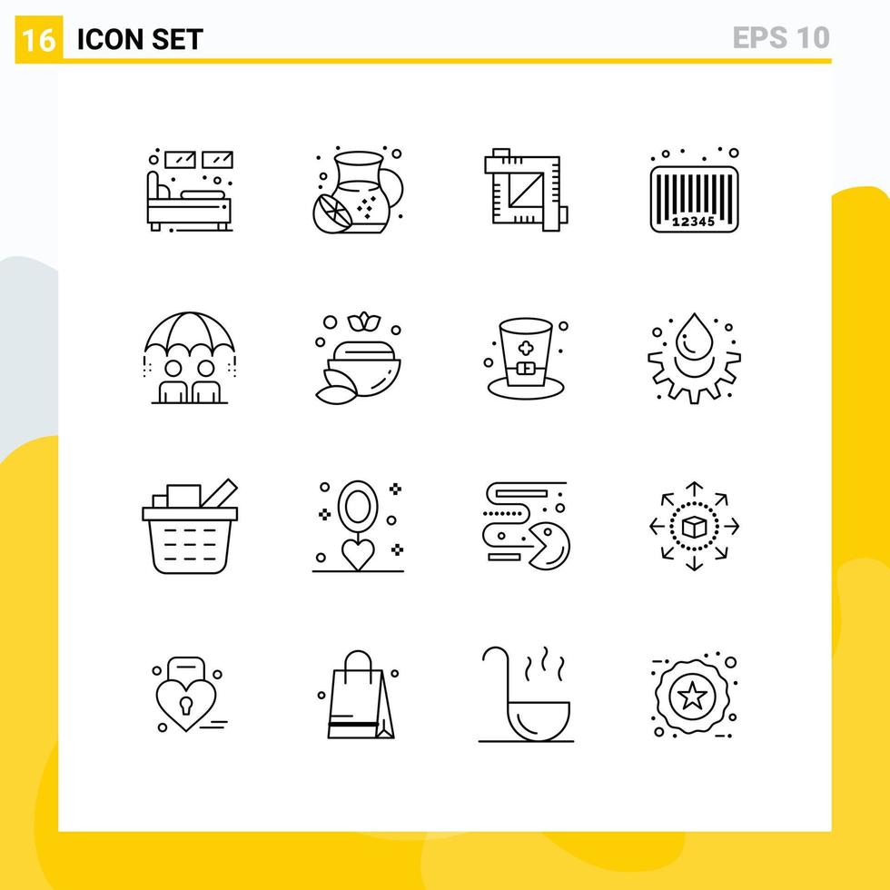 conjunto de 16 iconos de interfaz de usuario modernos símbolos signos para código de barras limonadas barra editor gráfico elementos de diseño vectorial editables vector