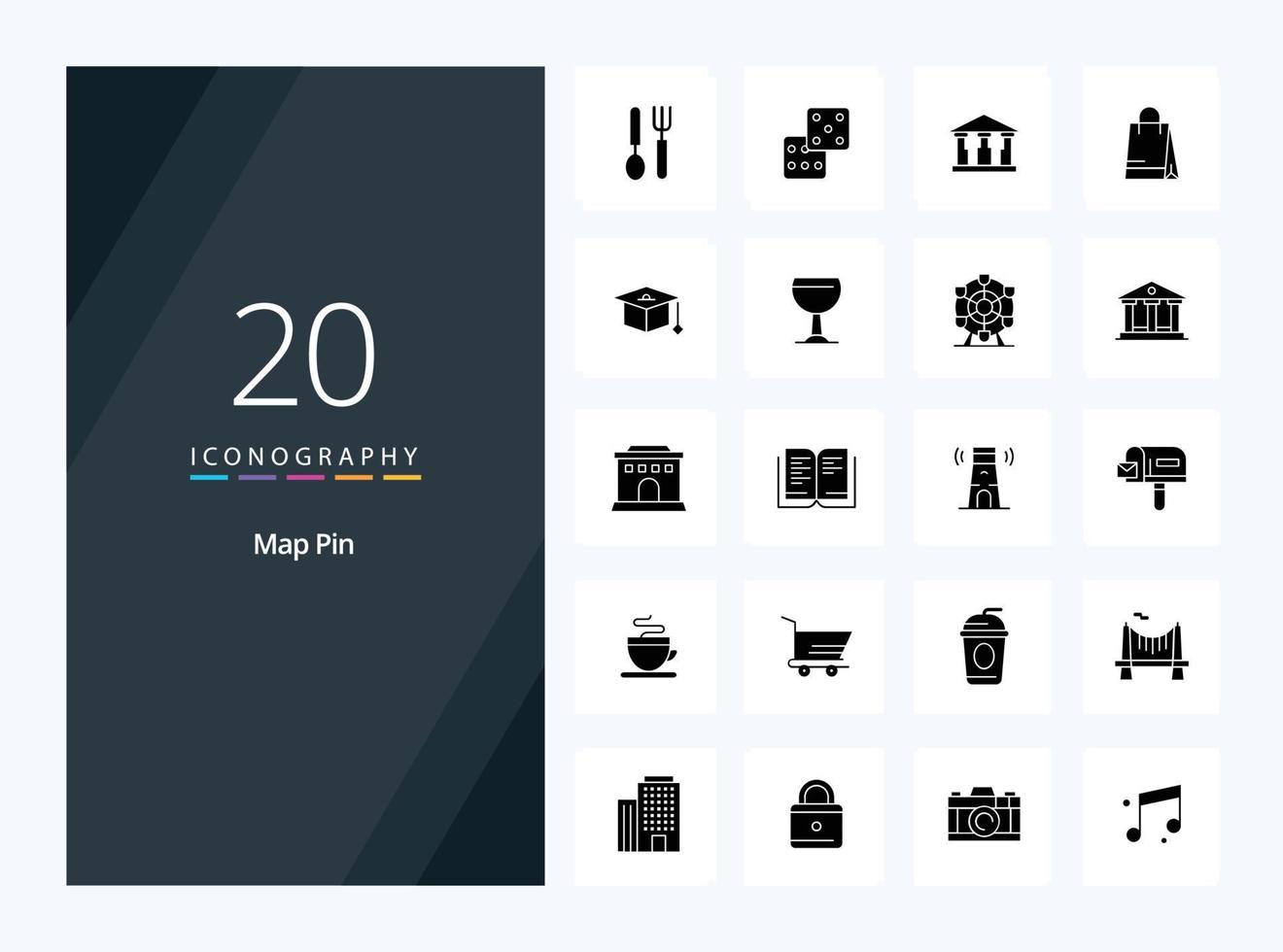 20 Map Pin Solid Glyph icon for presentation vector