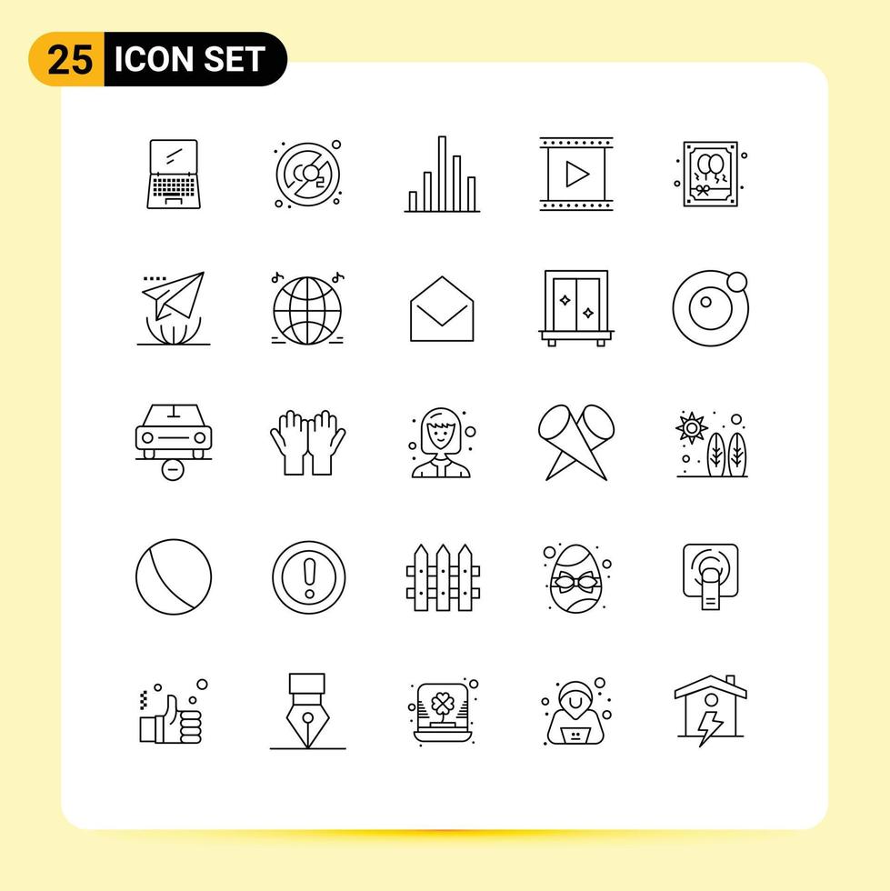 Pack of 25 Modern Lines Signs and Symbols for Web Print Media such as gift movie disable film camera Editable Vector Design Elements