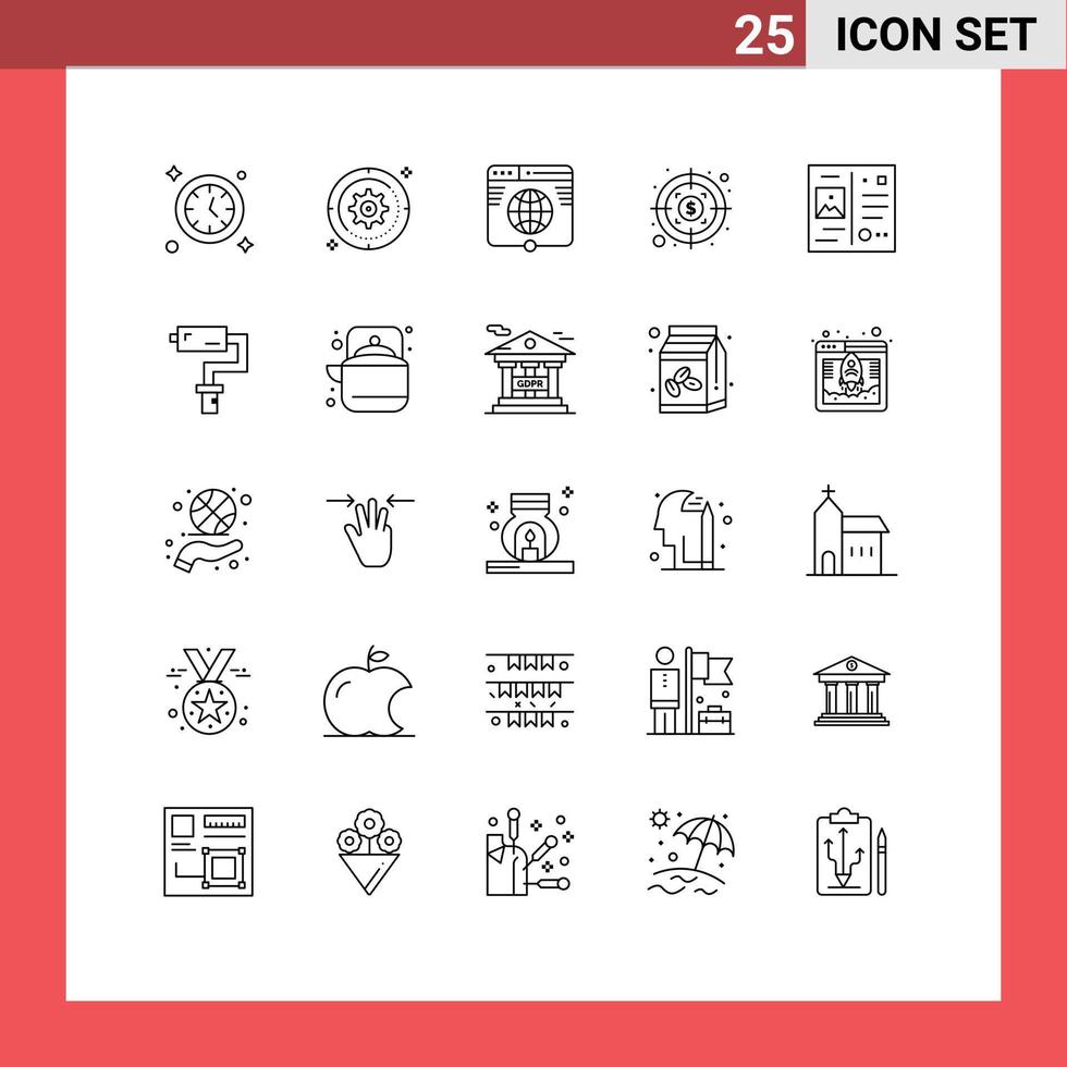 25 Thematic Vector Lines and Editable Symbols of postcard profit globe investment website Editable Vector Design Elements