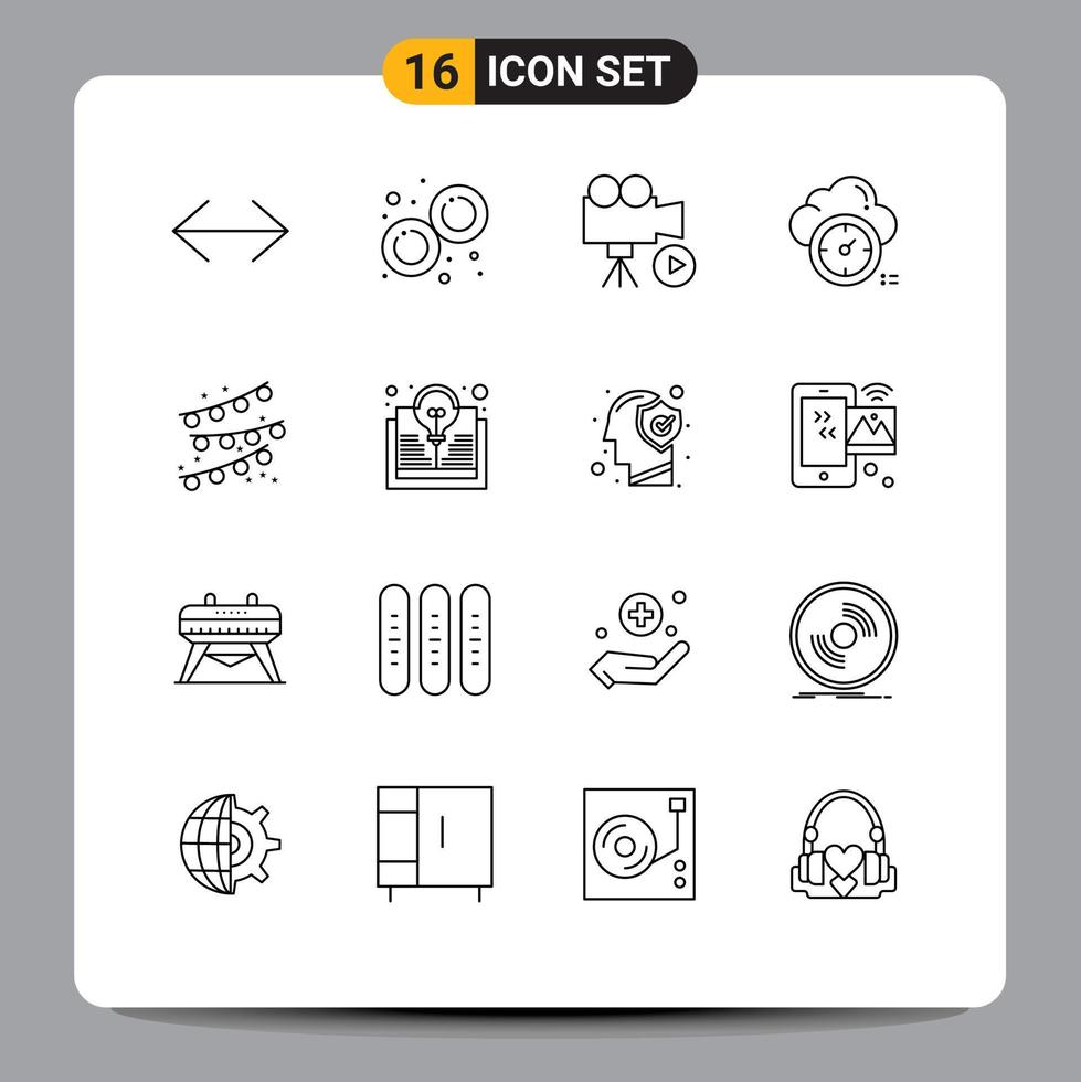 Set of 16 Modern UI Icons Symbols Signs for buntings timer camera time video Editable Vector Design Elements