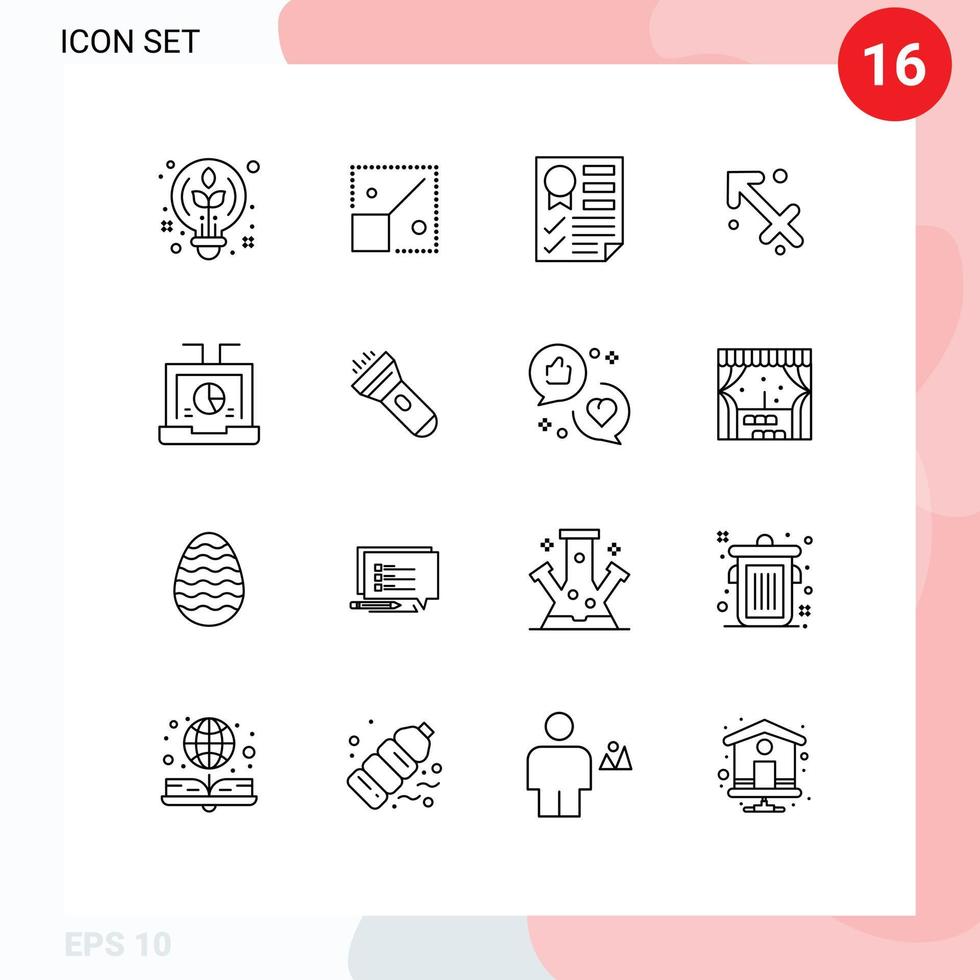 Set of 16 Commercial Outlines pack for business zodiac data sagittarius ribbon Editable Vector Design Elements