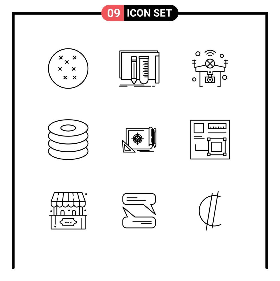 Universal Icon Symbols Group of 9 Modern Outlines of file target achievement iot meal drink Editable Vector Design Elements