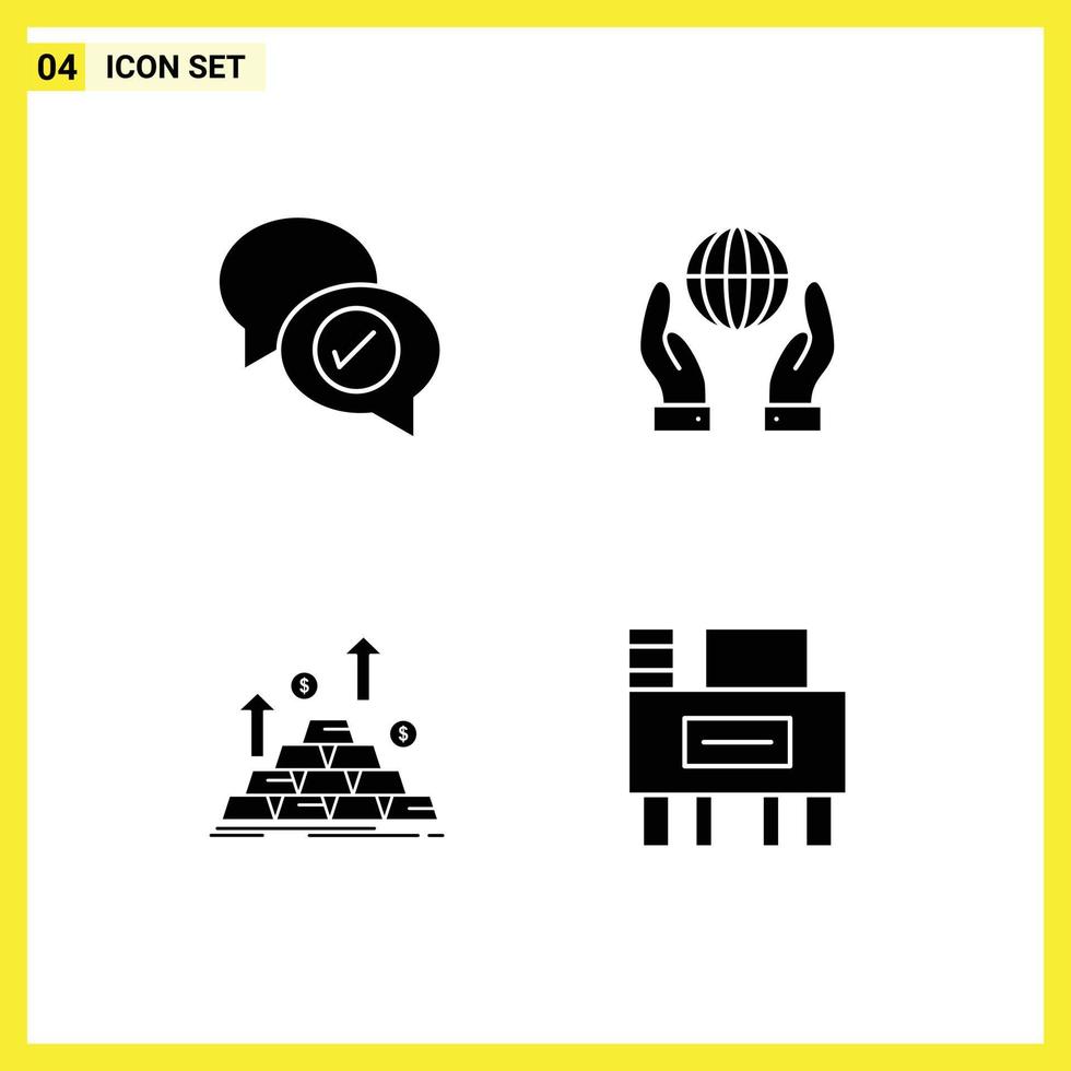 Set of 4 Vector Solid Glyphs on Grid for chat coin chatting energy money Editable Vector Design Elements