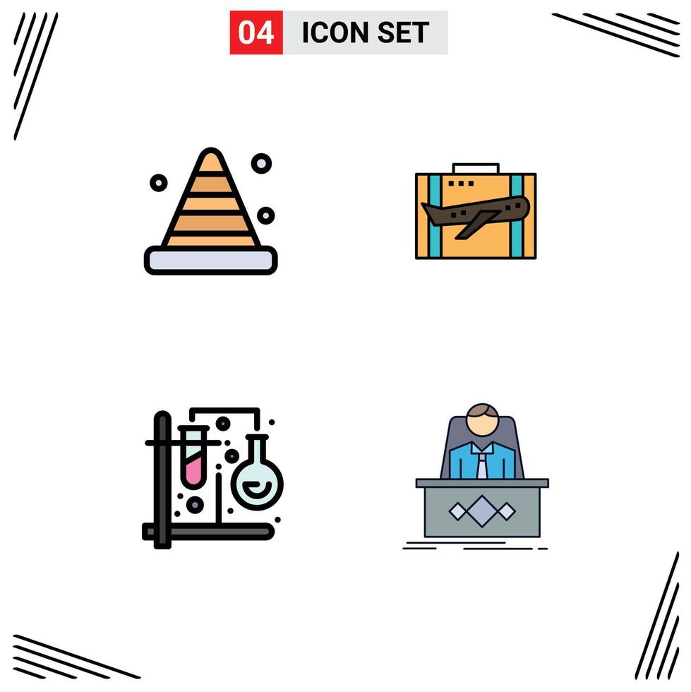 Group of 4 Filledline Flat Colors Signs and Symbols for blocker luggage road baggage suitcase Editable Vector Design Elements