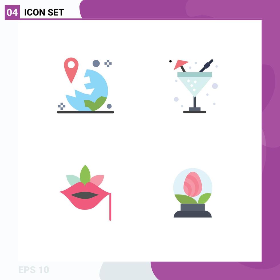 4 Thematic Vector Flat Icons and Editable Symbols of gps lips marker food plant Editable Vector Design Elements