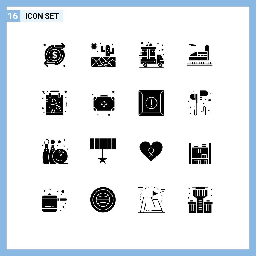 Group of 16 Solid Glyphs Signs and Symbols for shopping love cyber monday favorite tunnel Editable Vector Design Elements