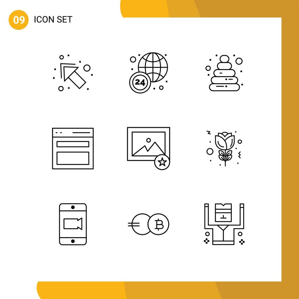 Set of 9 Commercial Outlines pack for red photo toy image user Editable Vector Design Elements