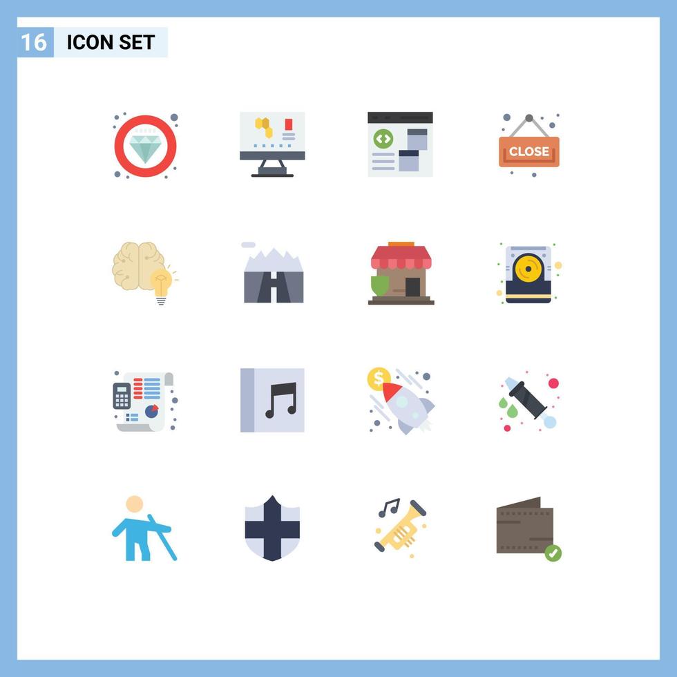 Pictogram Set of 16 Simple Flat Colors of business shopping app board development Editable Pack of Creative Vector Design Elements