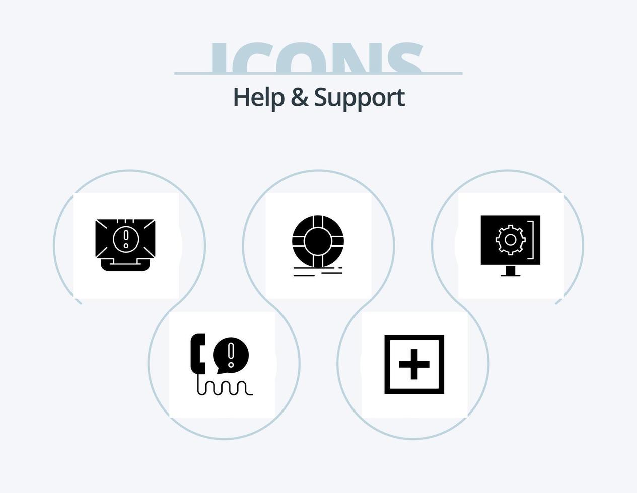 Help And Support Glyph Icon Pack 5 Icon Design. lifebuoy. circle. question. mail. email vector