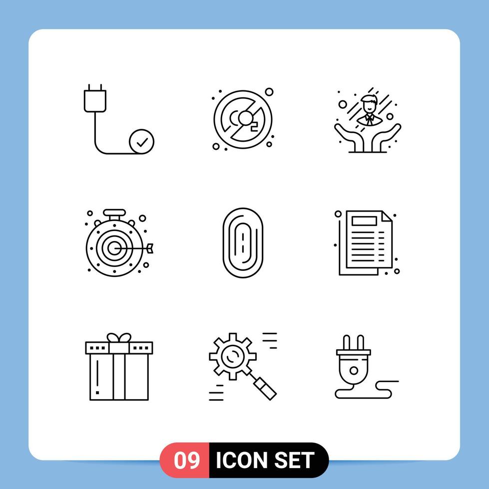 9 Universal Outline Signs Symbols of fingerprint goal disable aim stopwatch Editable Vector Design Elements