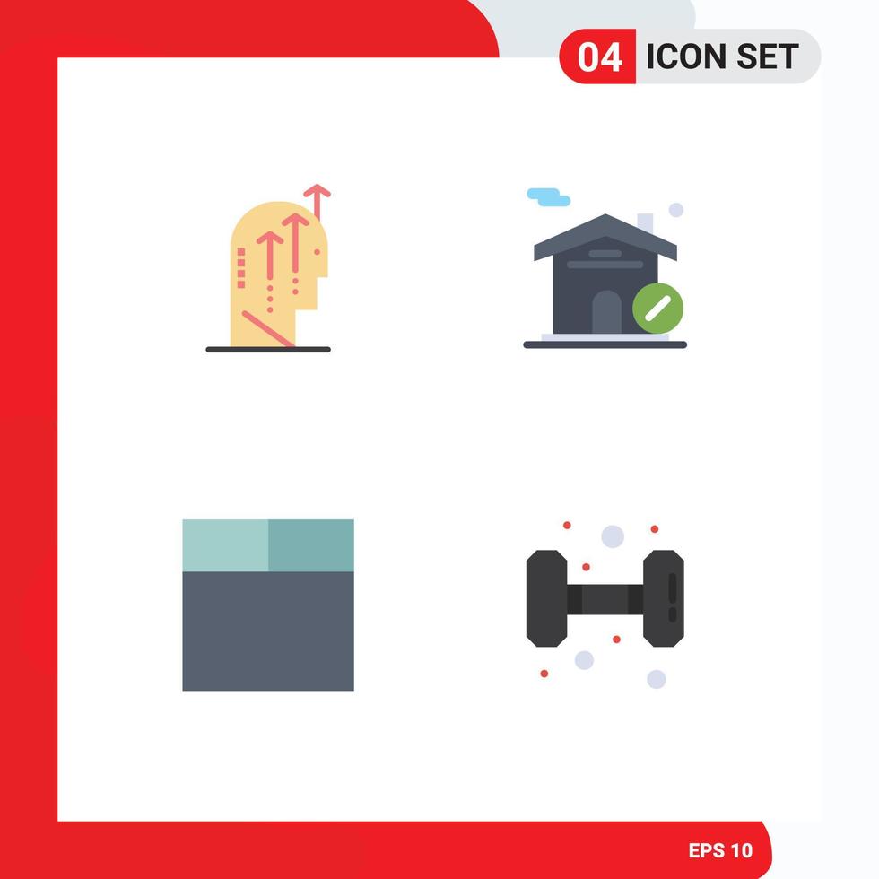 Mobile Interface Flat Icon Set of 4 Pictograms of emotional wireframe intelligence house gym Editable Vector Design Elements