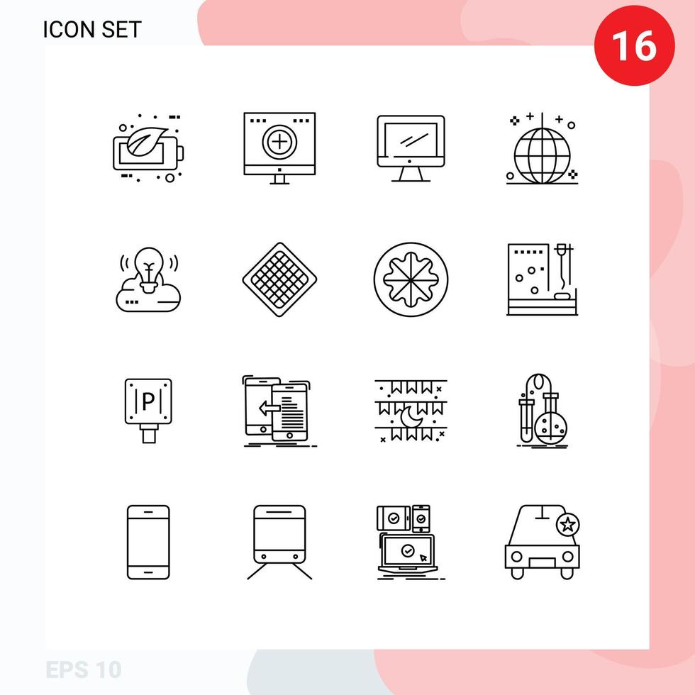 16 Universal Outlines Set for Web and Mobile Applications ornaments event recovery celebration imac Editable Vector Design Elements