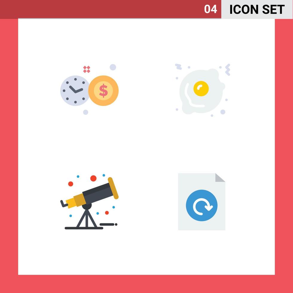 Group of 4 Modern Flat Icons Set for clock document fried egg astronomy reload Editable Vector Design Elements