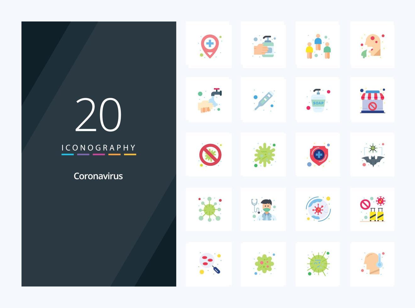 20 Coronavirus Flat Color icon for presentation vector