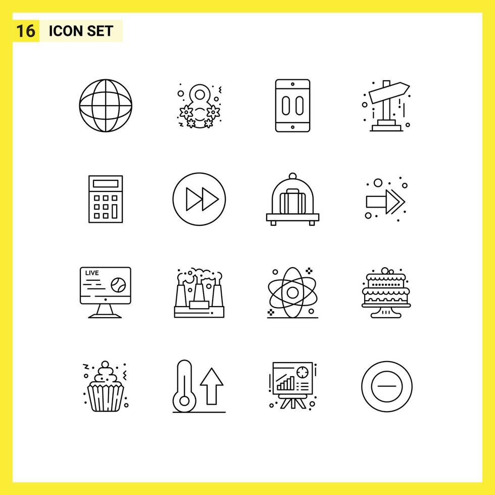 Pack of 16 creative Outlines of calculate startup device pointer direction Editable Vector Design Elements