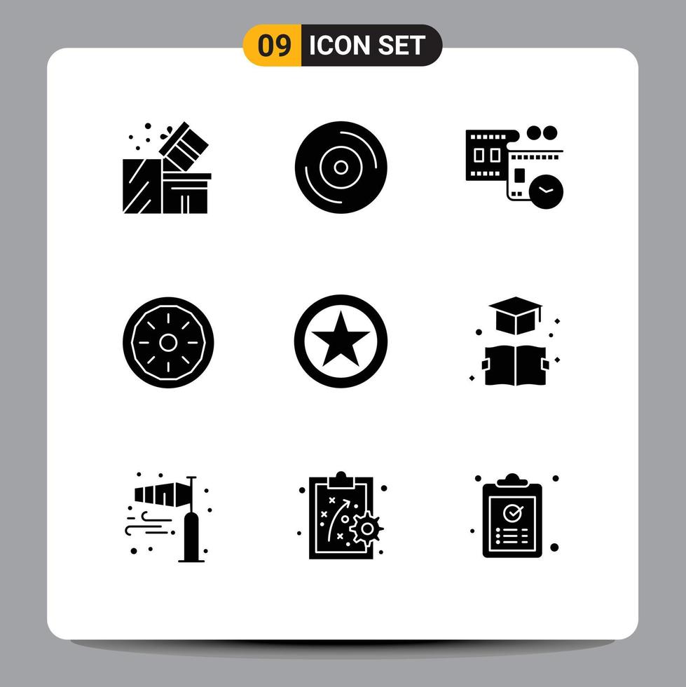 9 User Interface Solid Glyph Pack of modern Signs and Symbols of badge pumpkin pie film reel pie bakery Editable Vector Design Elements
