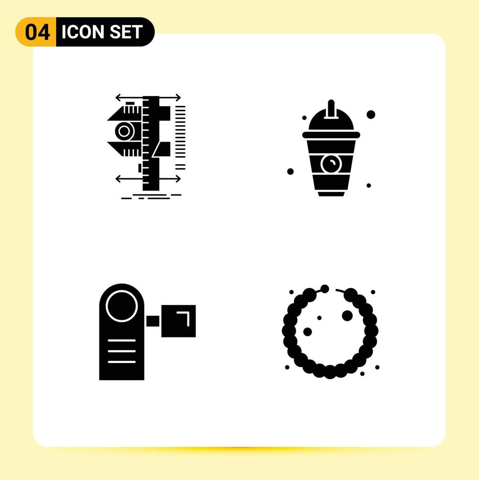 Editable Vector Line Pack of Simple Solid Glyphs of measure camcorder physics drink electric Editable Vector Design Elements