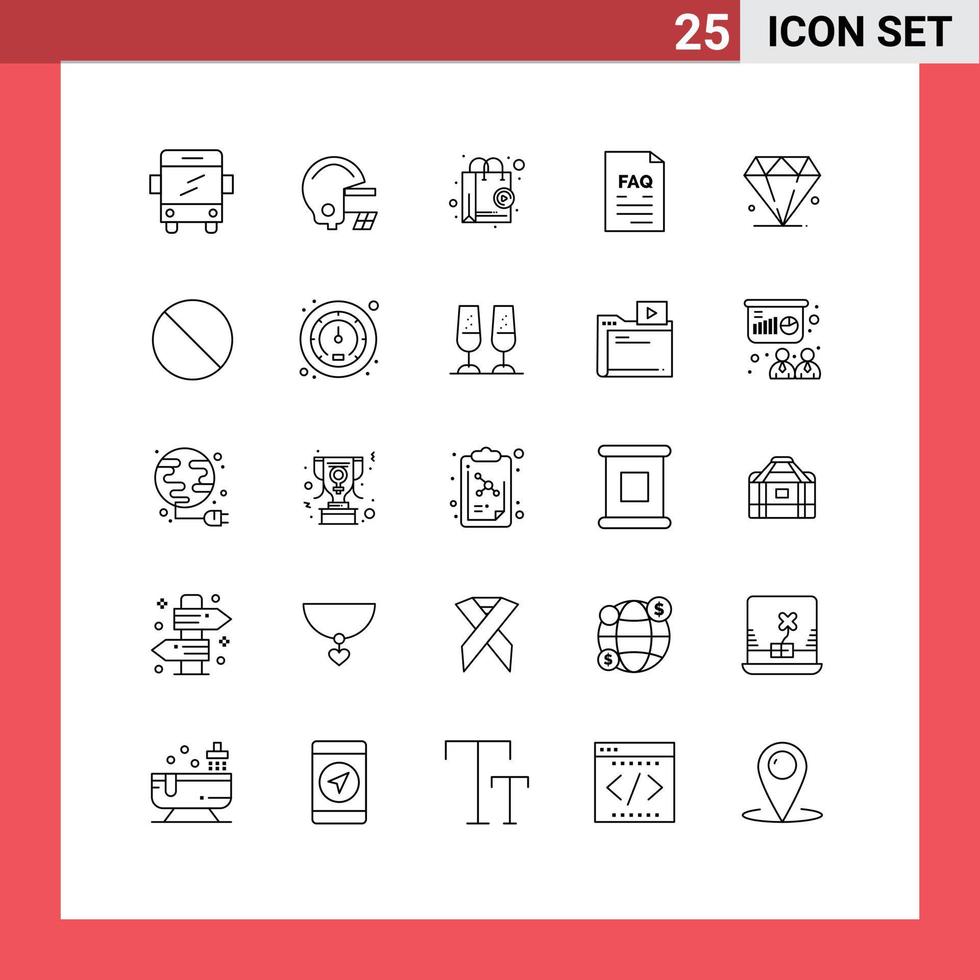 Stock Vector Icon Pack of 25 Line Signs and Symbols for mardi gras diamond shop support file Editable Vector Design Elements